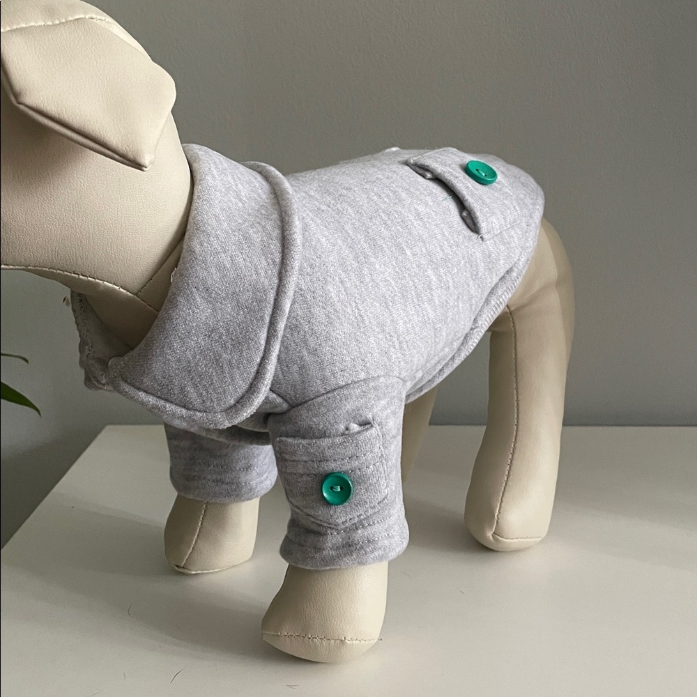 NWT Dog Grey Sweatshirt with green button detail